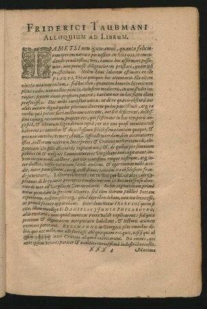 Friderici Taubmani Alloquium Ad Librum.