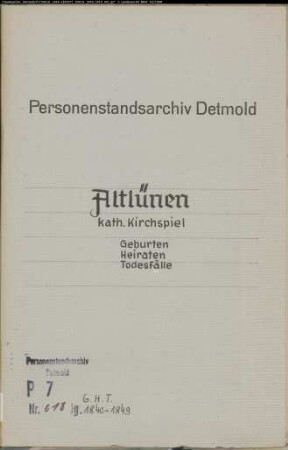 Kirchenbuchduplikat der katholischen Gemeinde Altlünen, Gerichtsbezirk Lüdinghausen (GHT 1840-1849). (Gemeinde: Altlünen, kath. Gemeinde)