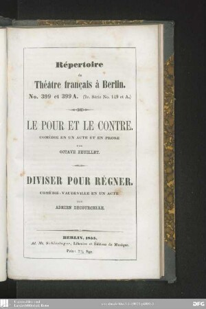 Le Pour et le contre : comédie en un acte et en prose