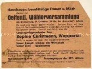 Aufruf der SPD an Frauen zu einer Versammlung am 27. Oktober 1932 in Altona zur bevorstehenden Reichstagswahl