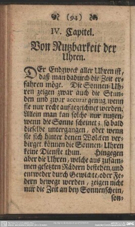 IV. Capitel, Von Nutzbarkeit der Uhren