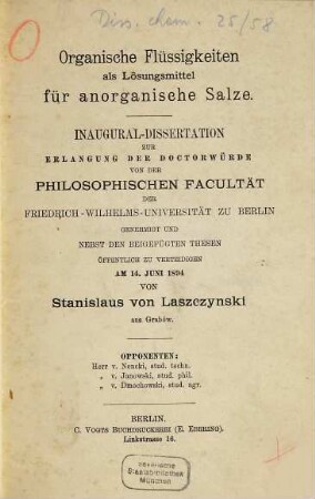 Organische Flüssigkeiten als Lösungsmittel für anorganische Salze