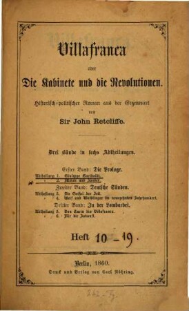 Villafranca oder Die Kabinete und die Revolutionen : historisch-politischer Roman aus der Gegenwart, 1,2. Erster Band, Die Prologe ; Abt. 2, Minen und Zünder
