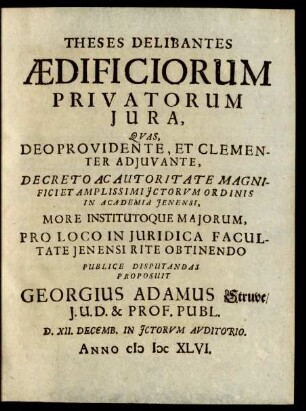 Theses Delibantes Aedificiorum Privatorum Jura, [...]