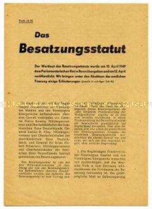 Wortlaut des Besatzungsstatutes vom 10.04.1949 für die Westzonen mit Kommentaren des Landesvolksausschusses Sachsen für Einheit und gerechten Frieden
