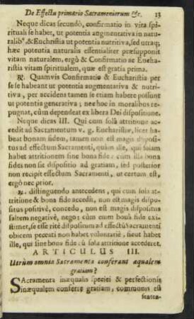 Articulus III. Utrum omnia Sacramenta conferant aequalem gratiam?