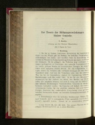 Zur Theorie der Sättigungserscheinungen binärer Gemische