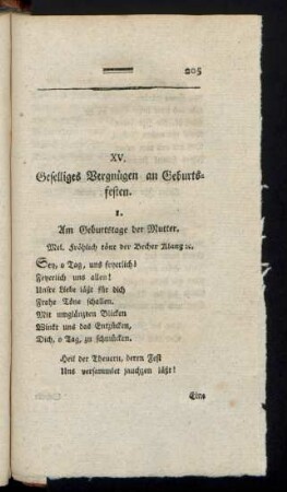 XV. Geselliges Vergnügen an Geburtsfesten