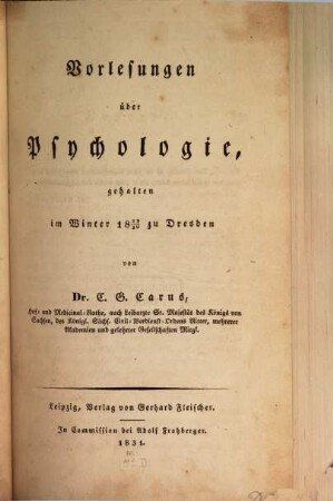 Vorlesungen über Psychologie : gehalten im Winter 1829/30 zu Dresden