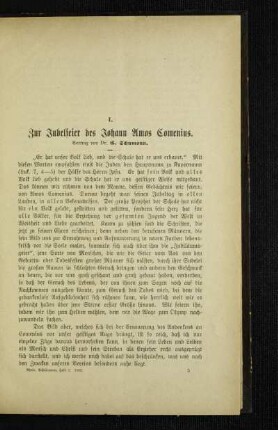 Zur Jubelfeier des Johann Amos Comenius
