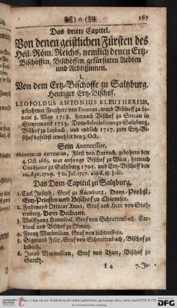 Das dritte Capitel: Von denen geistlichen Fürsten des Heil. Röm. Reichs, nemlcih denen Ertz-Bischöffen, Bischöffen, gefürsteten Aebten und Abtißinnen