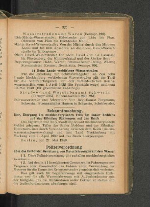 Polizeiverordnung über das Verbot der Benutzung von Motorfahrzeugen auf dem Wasser