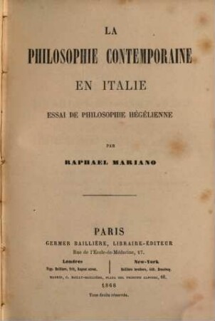 La Philosophie contemporaine en Italie : essai de philosophie Hégélienne