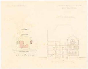 Landwirtschaftsschule Salzwedel: Lageplan 1:100, Schnitt durch den Seitenflügel 1:200