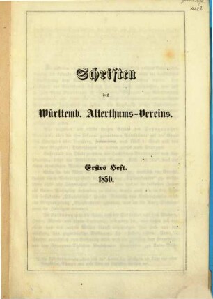 Schriften des Württembergischen Alterthums-Vereins. 1,1