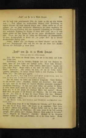 "Trost" von Fr. de la Motte Fouqué : Lektion für die Oberstufe