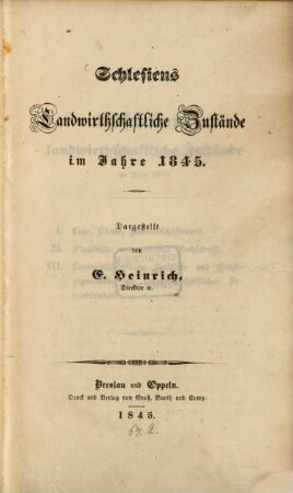 Schlesiens landwirthschaftliche Zustände im Jahre 1845