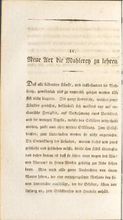 IV. Neue Art die Mahlerey zu lehren.