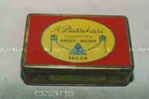 Blechdose für 50 Stück "CIGARETTES TACOS" A. Batschari BADEN-BADEN