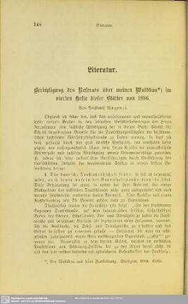 II.1 Berichtigung des Referats über meinen Waldbau im vierten Hefte dieser Blätter von 1886