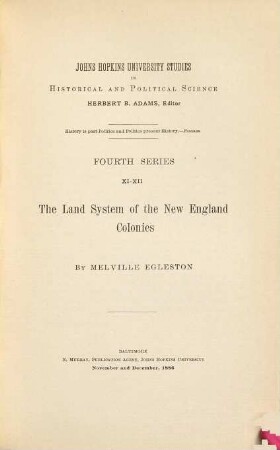 The Land System of the New England Colonies