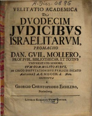 Velitatio Academica De Dvodecim Jvdicibvs Israelitarvm