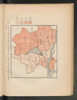 Tab 13. Graphische Darstellung der Zahl der Verstorbenen auf 1000 Einwohner im Jahre 1878.