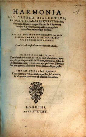 Harmonia, seu catena dialectica in Porphyrii Institutiones