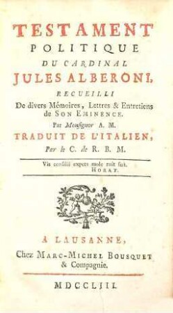 Testament politique du Cardinal Jules Alberoni