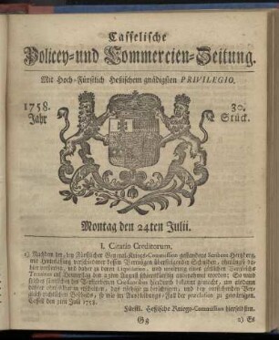 30. Stueck, Montag den 24ten Julii 1758