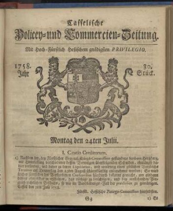 30. Stueck, Montag den 24ten Julii 1758