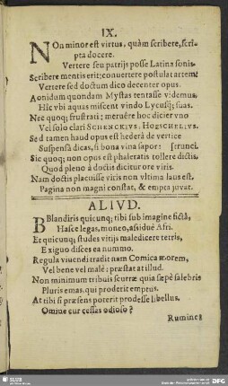 IX. Non minor est virtus, quam scribere, scripta docere