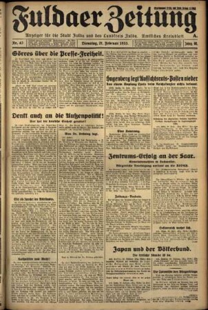Ausgabe vom Dienstag, den 21. Februar 1933.