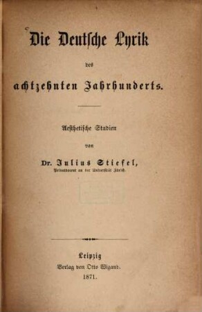Die deutsche Lyrik des achtzehnten Jahrhunderts : ästhetische Studien