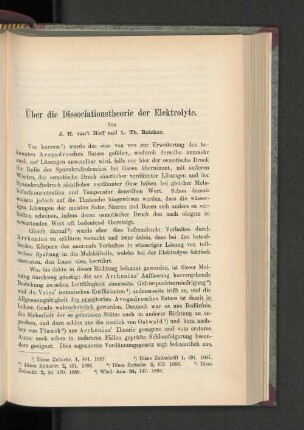Über die Dissociationstheorie der Elektrolyte.