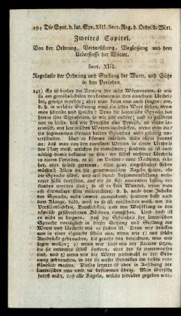Zweites Capitel. Von der Ordnung, Vertauschung, Weglassung und dem Ueberflusse der Wörter.