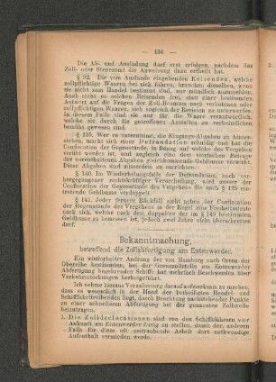 Bekanntmachung, betreffend die Zollabfertigung am Entenwerder.