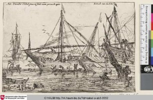 [View of a Harbor; Hafenszene mit dem Be- und Entladen von Schiffen]