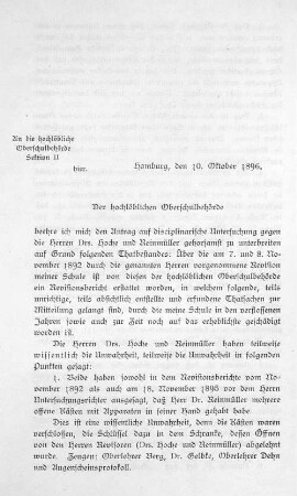 Der hochlöblichen Oberschulbehörde