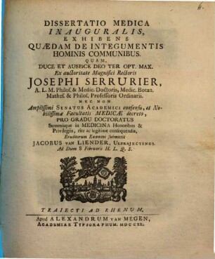 Diss. med. inaug. exhibens quaedam de integumentis hominis communibus