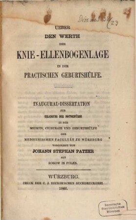Ueber den Werth der Knie-Ellenbogenlage in der practischen Geburtshülfe