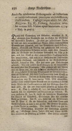 Analecta academiae Friburgensis ad historiam et iurisprudentiam, praecipue ecclesiasticam, illustrandam.