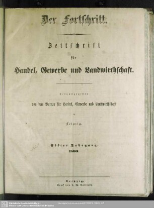 11.1860: Der Fortschritt : Zeitschrift für Handel, Gewerbe u. Landwirthschaft