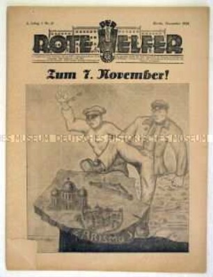Monatszeitschrift der Roten Hilfe Deutschlands "Der Rote Helfer" u.a. zum Jahrestag der Oktoberrevolution in Russland