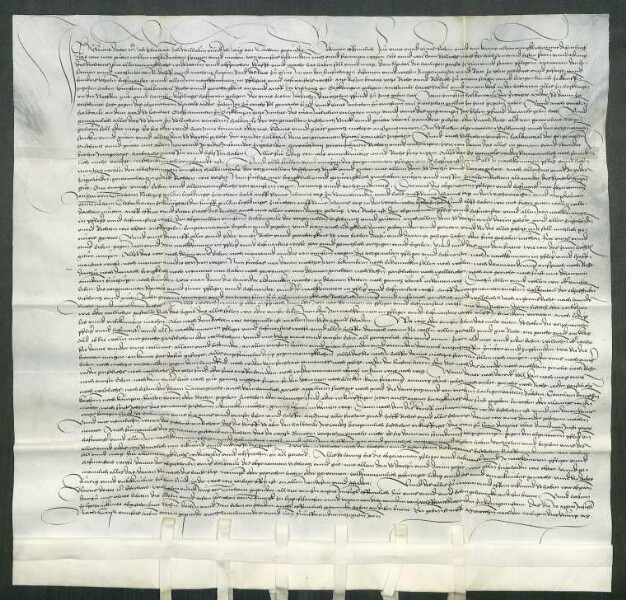 Die Gebrüder Dr. Ulrich, Eberhard, Wilhelm und Georg von Thürheim ("Tu/o/rhain") [Unterthürheim Gde. Buttenwiesen/Lkr. Dillingen] verkaufen dem Heiliggeistspital in Ulm [abgegangen, Bereich Neue Straße, Lagerbuch 261/2 und 254] und seinen Pflegern, den Ulmer Ratsherren Veit Rudolf und Matthäus Laupin ("Lupin"), sowie dem Hofmeister des Spitals Andreas Utzel ihren Halbteil an der Fischweide in Gögglingen ("Go/e/gklingen") [Stadt Ulm] mit Haus, Stadel und einem Korb auf der Hofstatt zwischen dem Gut der Neyffin und der Hofstatt des Johann Kißling. Davon haben sie bisher jährlich 13 Pfund als Zins bezogen. Außerdem verkaufen sie ihnen ihren Halbteil an zwei Wiesen, die ihnen bisher jährlich 14 Gulden Zins ertragen haben, sowie ihren Halbteil an einer Wiese, die derzeit der Ammann zu Gögglingen Leonhard Groß gegen einen jährlichen Zins von 7 Pfund bewirtschaftet. Der andere Halbteil an Fischweide und Wiese gehört bereits dem Spital. Dafür haben die Käufer Georg von Thürheim ein jährliches Leibgeding in Höhe von 60 Gulden und Magdalena von Thürheim, Nonne im Klarissenkloster Königsfelden ("Kunigsvelden") [Gde. Windisch Kanton Aargau/Schweiz], ein Leibgeding in Höhe von 5 Gulden verschrieben.