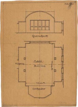 Pfann, Paul; Übungsblätter zur Perspektive - Saal (Grundriss, Querschnitt)