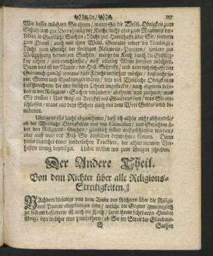 Der Andere Theil. Von dem Richter über alle Religions-Streitigkeiten.