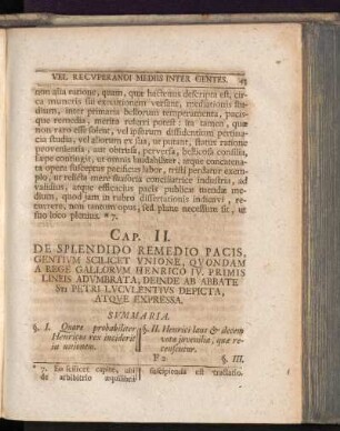 Cap. II. De Splendido Remedio Pacis Gentium Scilicet Unione, Quondam A Rege Gallorum, Henrico IV. Primis Lineis Adumbrata, Deinide Ab Abbate St. Petri Luculentius Depicta, Atque Expressa