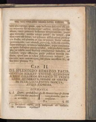 Cap. II. De Splendido Remedio Pacis Gentium Scilicet Unione, Quondam A Rege Gallorum, Henrico IV. Primis Lineis Adumbrata, Deinide Ab Abbate St. Petri Luculentius Depicta, Atque Expressa