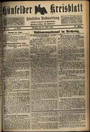 Erste Ausgabe vom Dienstag, den 15. April 1930.